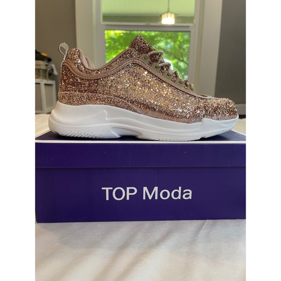 TOP Moda Shoes - Top Moda Kory-1 Rose Gold Glitter Chunky Platform Sneakers Womens 6.5 Sparkly